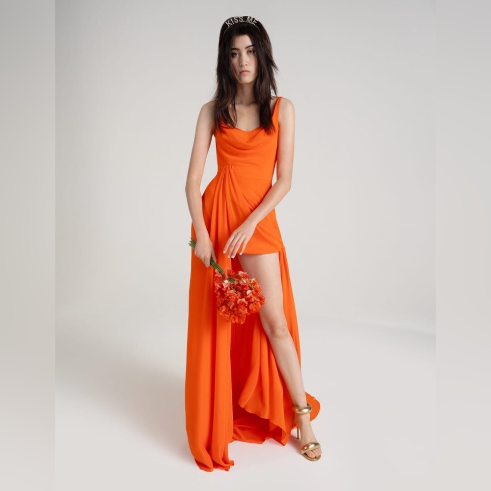 NWT Vera Wang Bride Cowl Neck Chiffon Sheath Dress Size S Elegant Formal